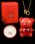 Coffret NOVENTRA avec ours rose éternelle rouge et collier deux cœurs doré