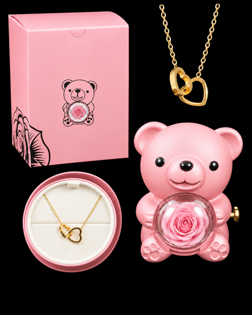 Détail du collier doré à deux cœurs personnalisable NOVENTRA
