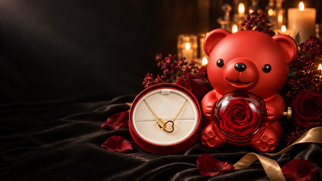 Collier deux cœurs gravé dans l’Ours Rose Éternelle NOVENTRA