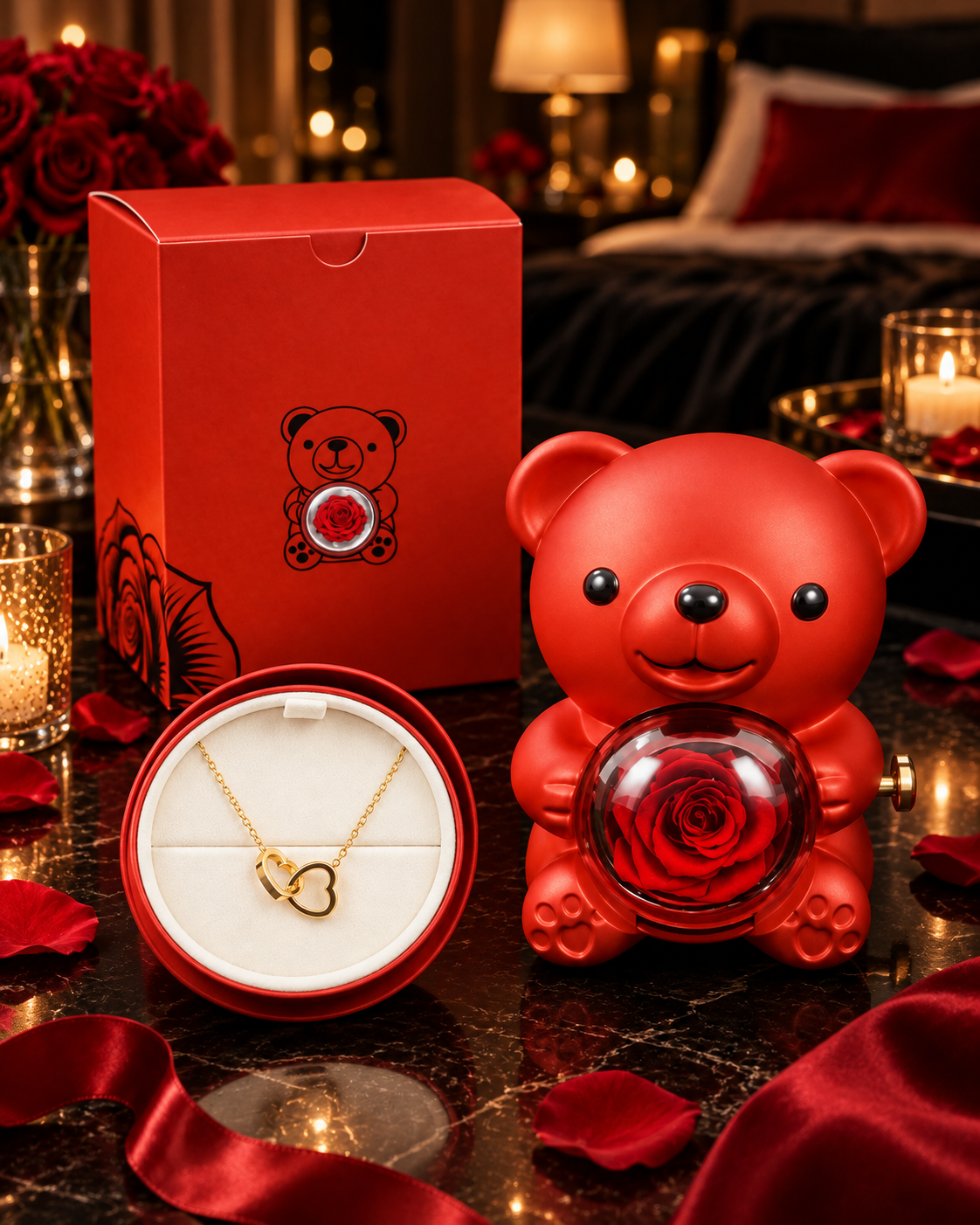 Coffret cadeau romantique Ours Rose Éternelle NOVENTRA